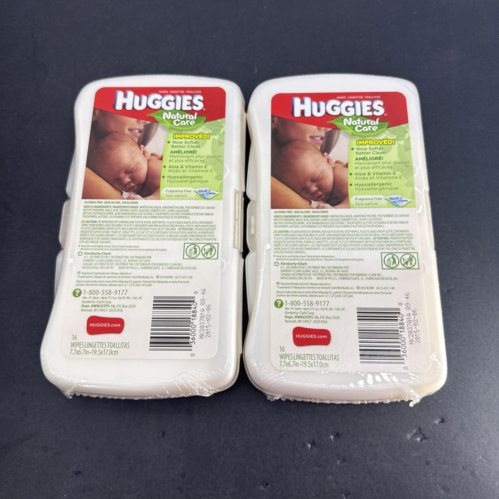 Vintage Set Of 2 Huggies Baby Wipes Plastic Travel Size Container Sealed 2015